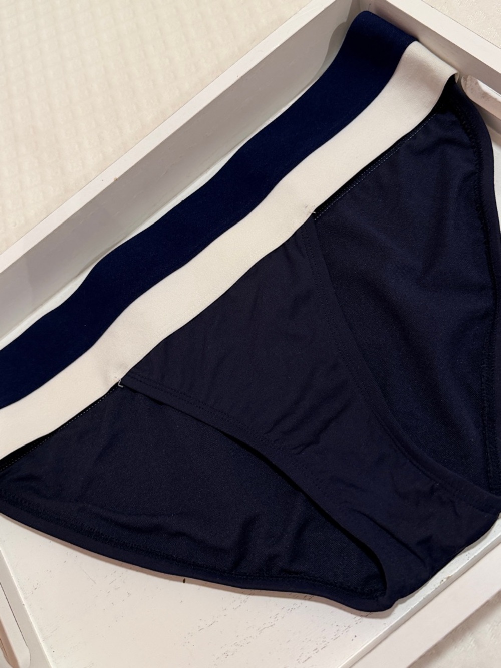 Anne Cole Navy bikini bottoms with White Contrast Waistband